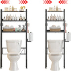 Over the Toilet Storage Shelf 3-Tier Adjustable Bathroom Organizers and Storage Shelves Bathroom Rack Above Toilet Storage with Paper Holder and 4 Hooks Space Saver Storage for Laundry