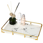 Bathroom Organizer Countertop Perfume Organizer Makeup Organizer Cosmetics Storage Display Rack Vanity Tray Dresser Stainless Steel Gold Shelf White Marble Ceramic Tray
