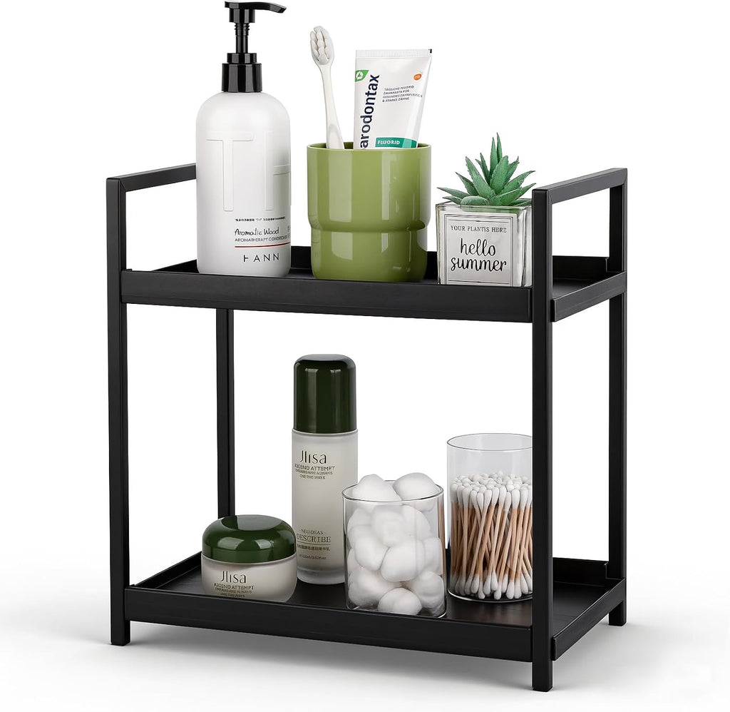 Bathroom Counter Organizer Vanity Storage Countertop Shelf, Small Black
