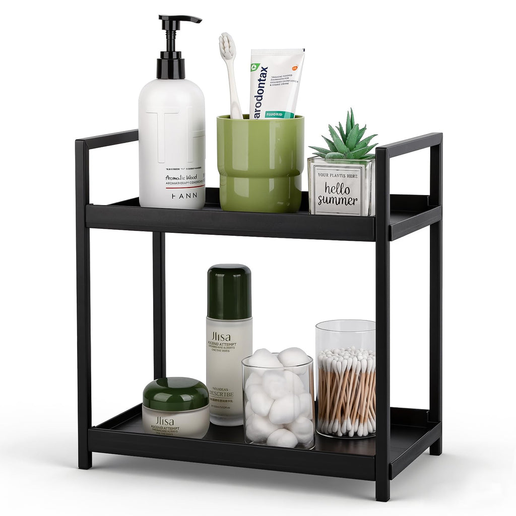 Bathroom Counter Organizer Vanity Storage Countertop Shelf, Small Black