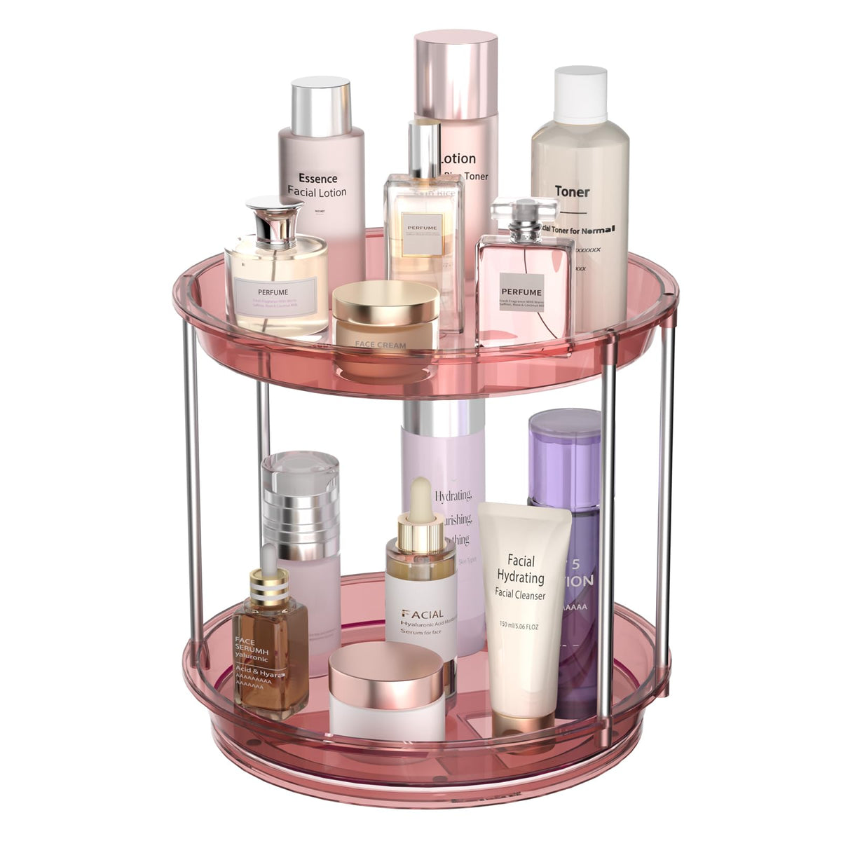 360 Rotating Makeup Organizer, 2 Tier Skincare & Perfume Holder for Bathroom Counter, Clear Spinning Vanity Tray, Lazy Susan Turntable Organizer for Dresser, Kitchen Cabinet