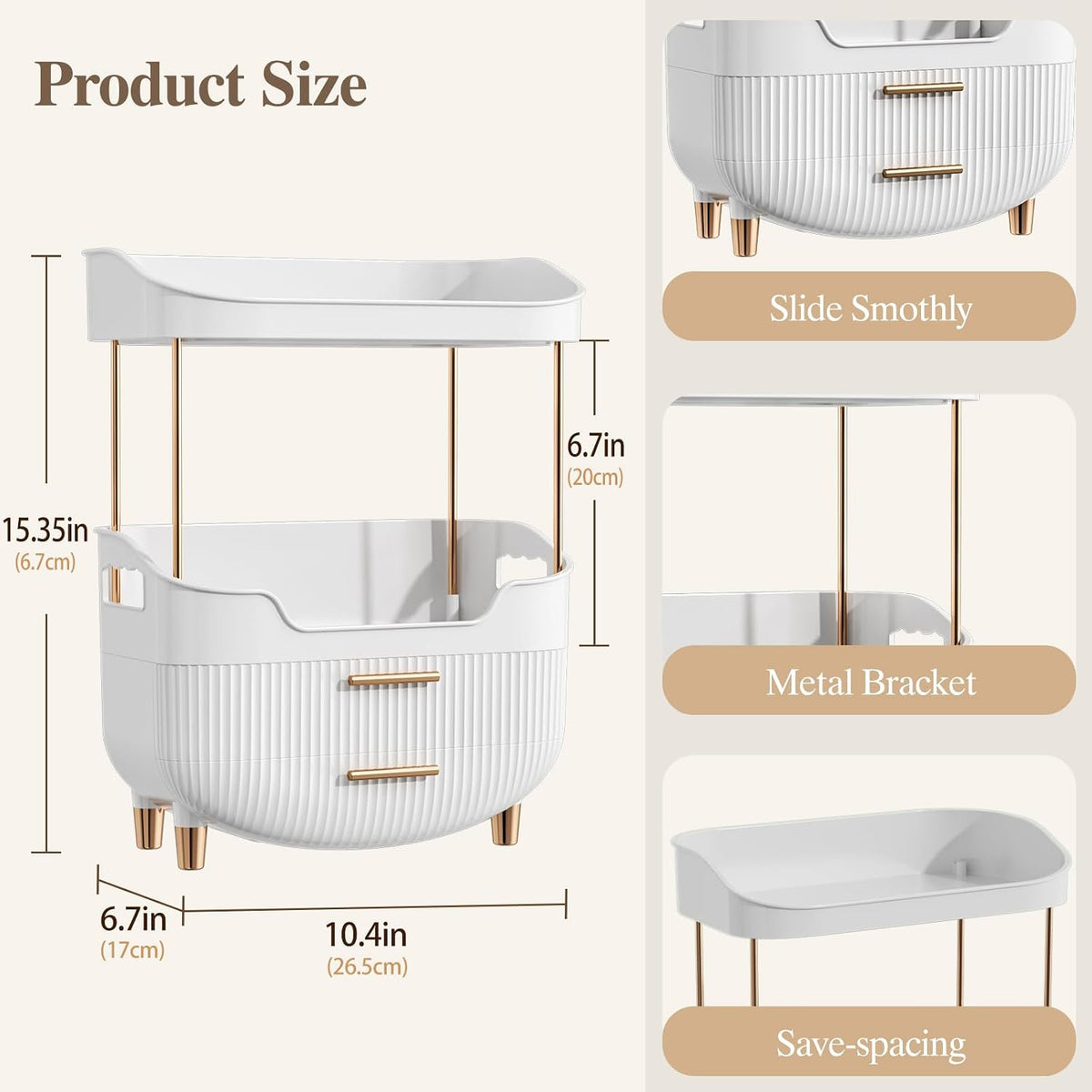 caktraie 4-Tier Makeup Organizer Bathroom Countertop Storage White