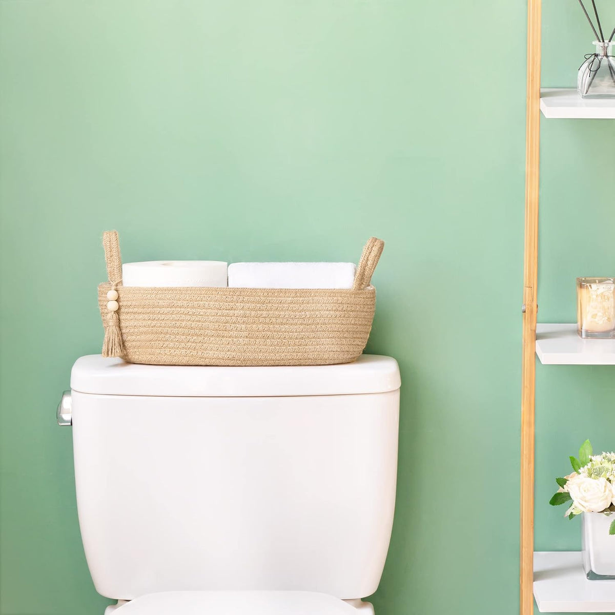 Mkono Toilet Paper Basket, Boho Bathroom Decor, Small Storage Organizer