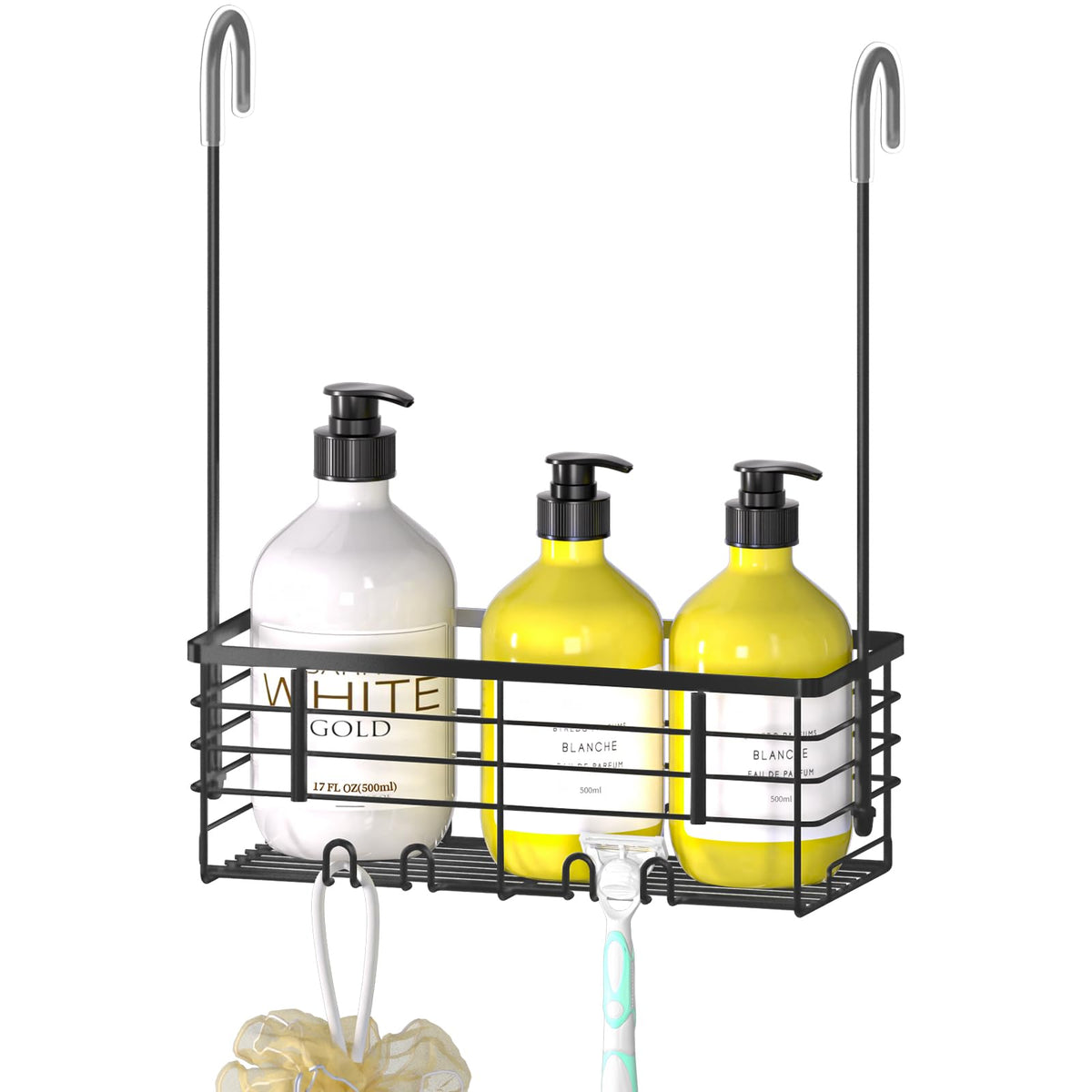 DELLAN Hanging Shower Organizer, Shower Rack with Hooks Over the Door