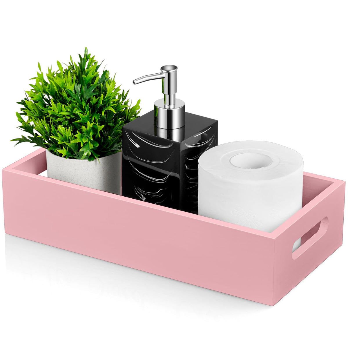 ALELION Black Bathroom Basket - Wooden Toilet Tank Paper Basket with Handle for Organizing - Back of Toilet Storage Organizer for Bathroom Tank Topper Counter - Black Bathroom Decor Box