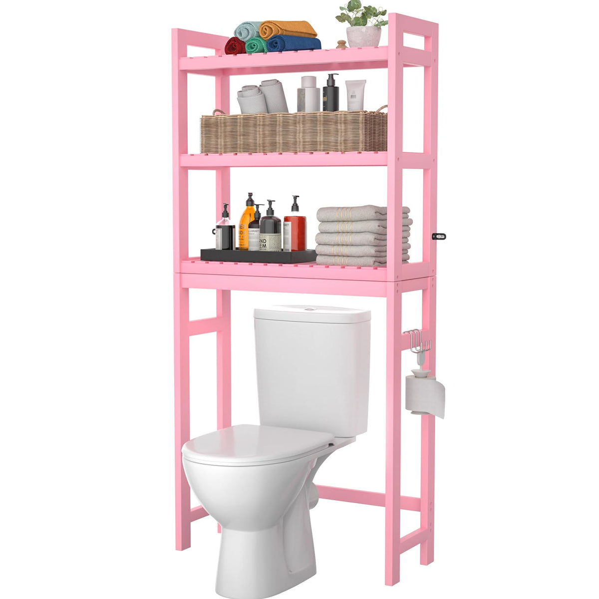 Homykic Over The Toilet Storage, 3-Tier Bamboo Bathroom Shelf, White
