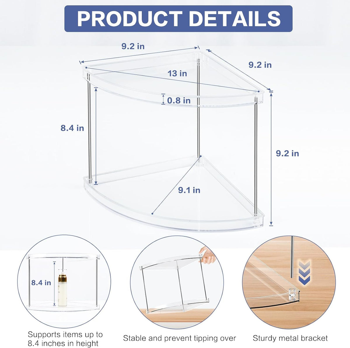2 Tier Corner Bathroom Counter Organizer, Clear, Triangular