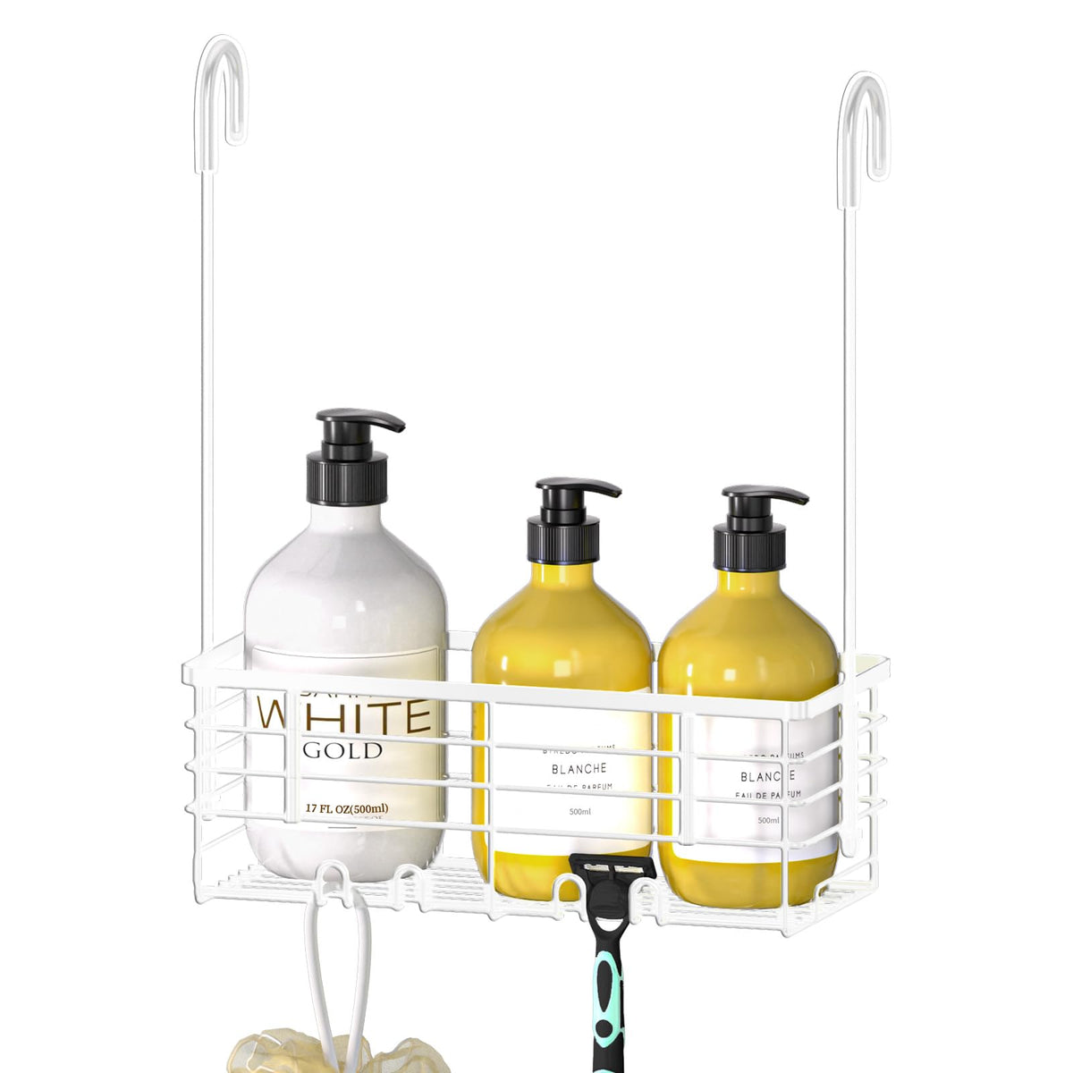 DELLAN Hanging Shower Organizer, Shower Rack with Hooks Over the Door