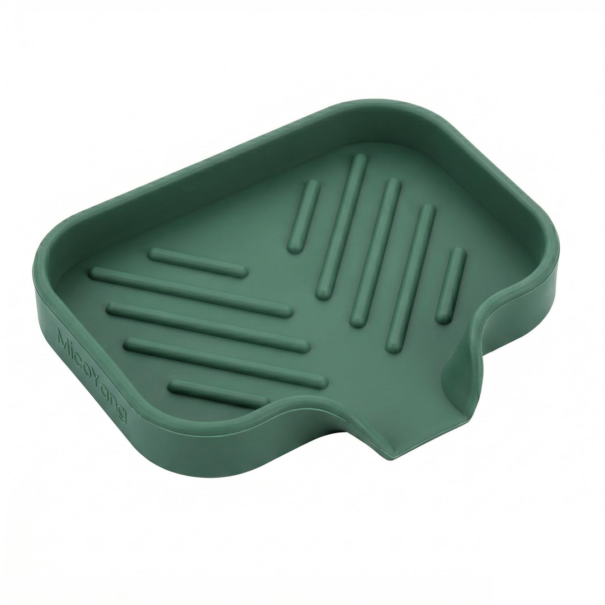 MicoYang Silicone Soap Dish with Drain Spout, Self-Draining Sink Organizer Tray for Bathroom and Kitchen, Sponges, Dispensers and Soap Holder, Non-Slip and Dishwasher Safe, Black (Compact, 4.9"×3.2")