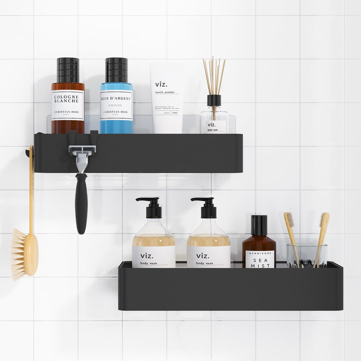 Kitsure Shower Caddy Adhesive, Stylish Shower Organizer, Large, Black