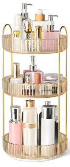 360° Rotating Makeup Organizer for Vanity, 3 Tier Perfume Organizers, Clear
