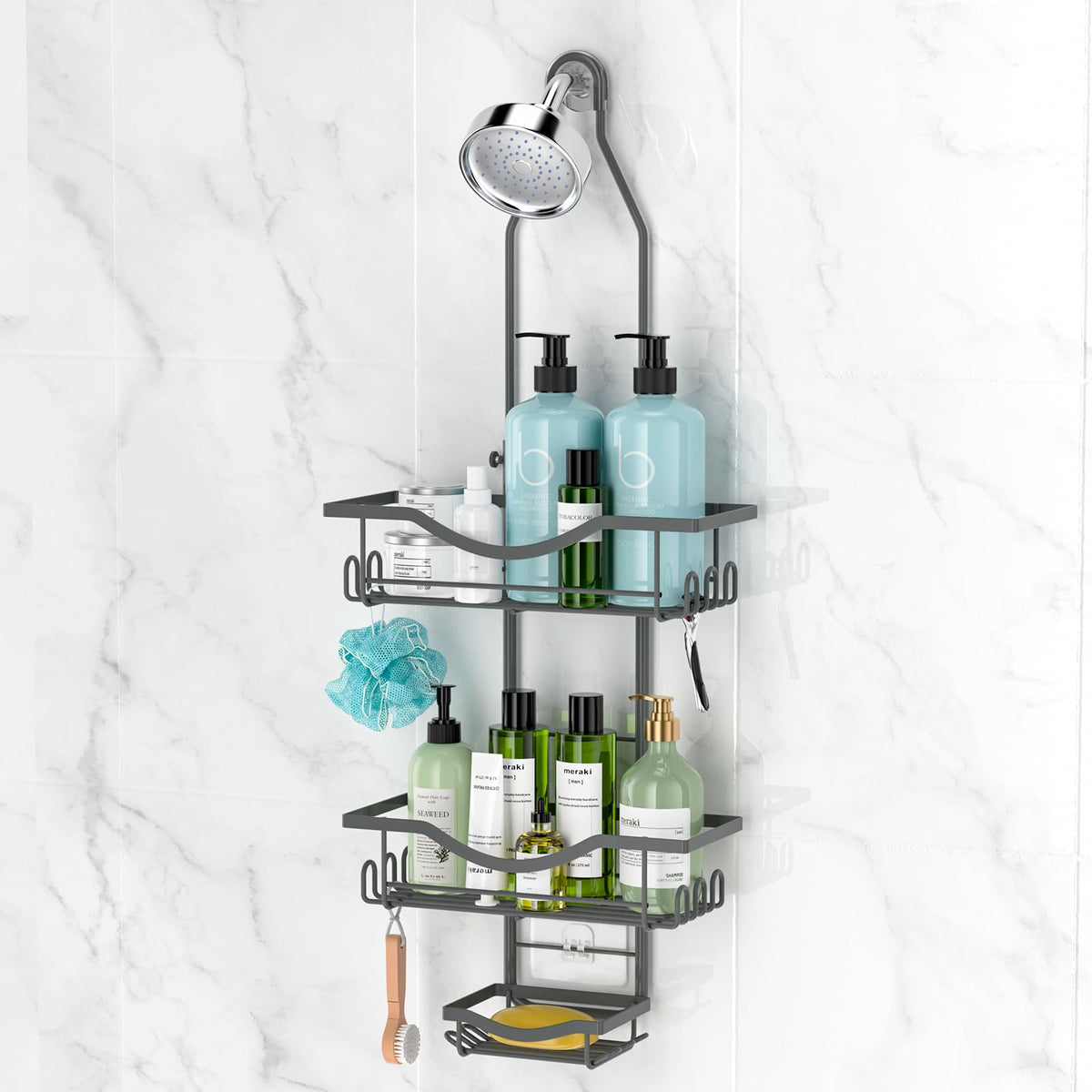 REINHARDT Adjustable Shower Caddy Hanging Rustproof Shower Organizer, Black