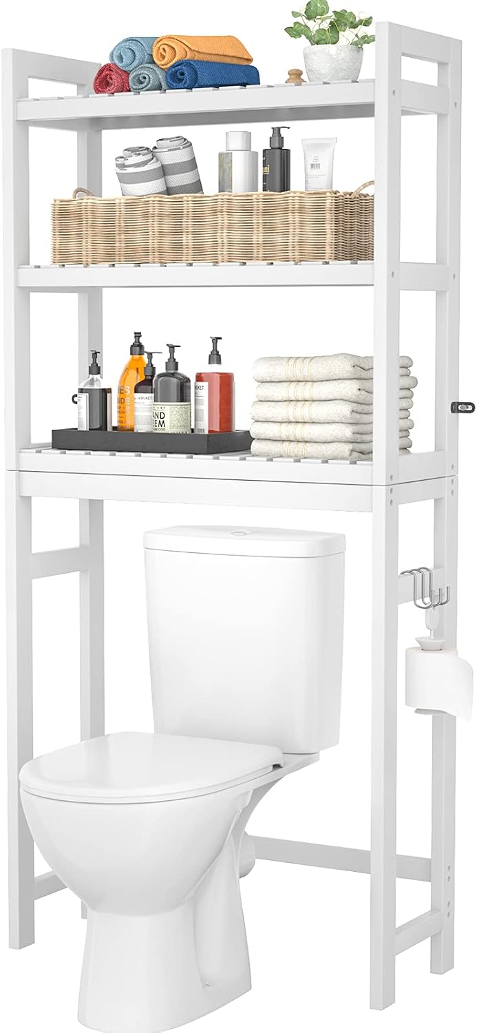 Homykic Over The Toilet Storage, 3-Tier Bamboo Bathroom Shelf, White