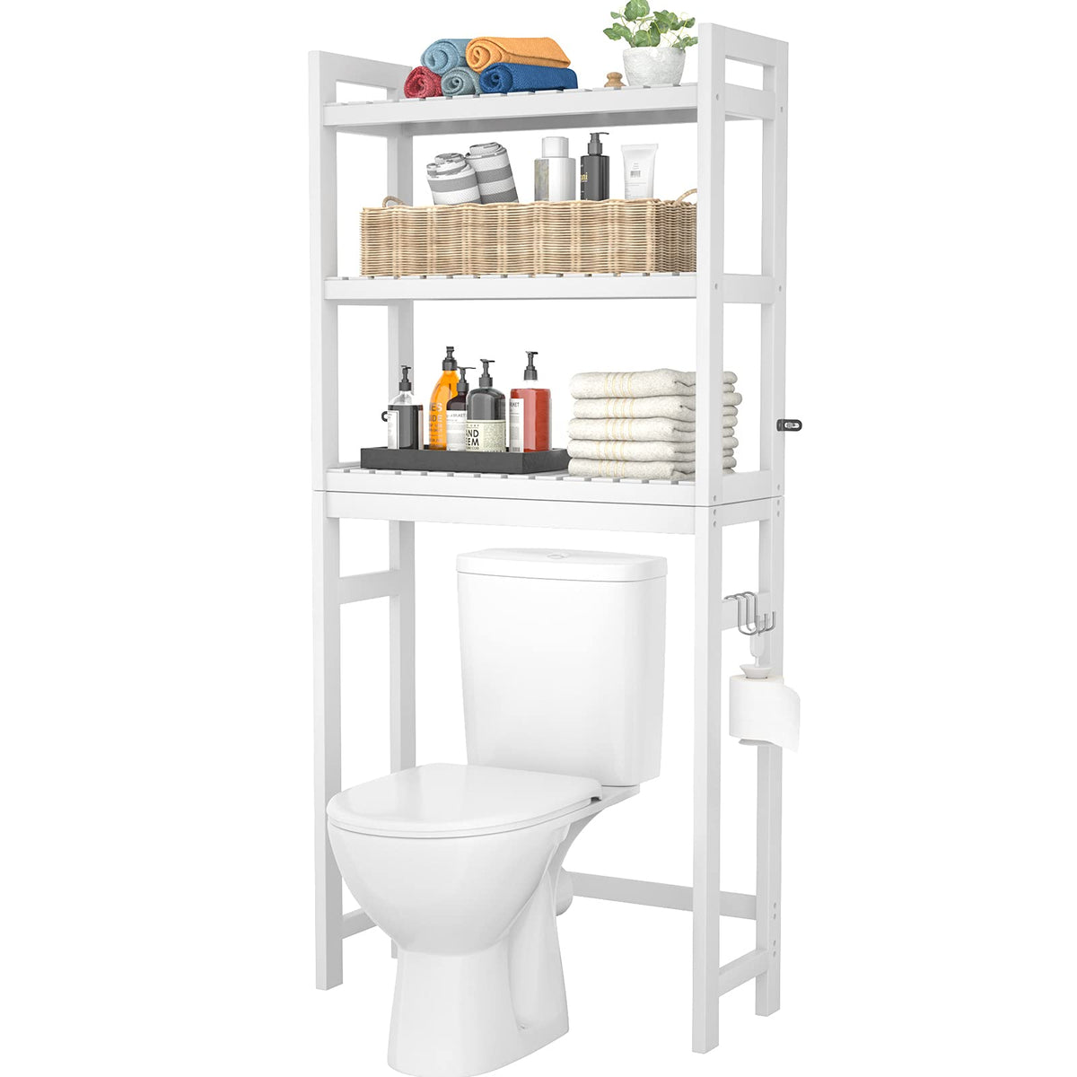 Homykic Over The Toilet Storage, 3-Tier Bamboo Bathroom Shelf, White