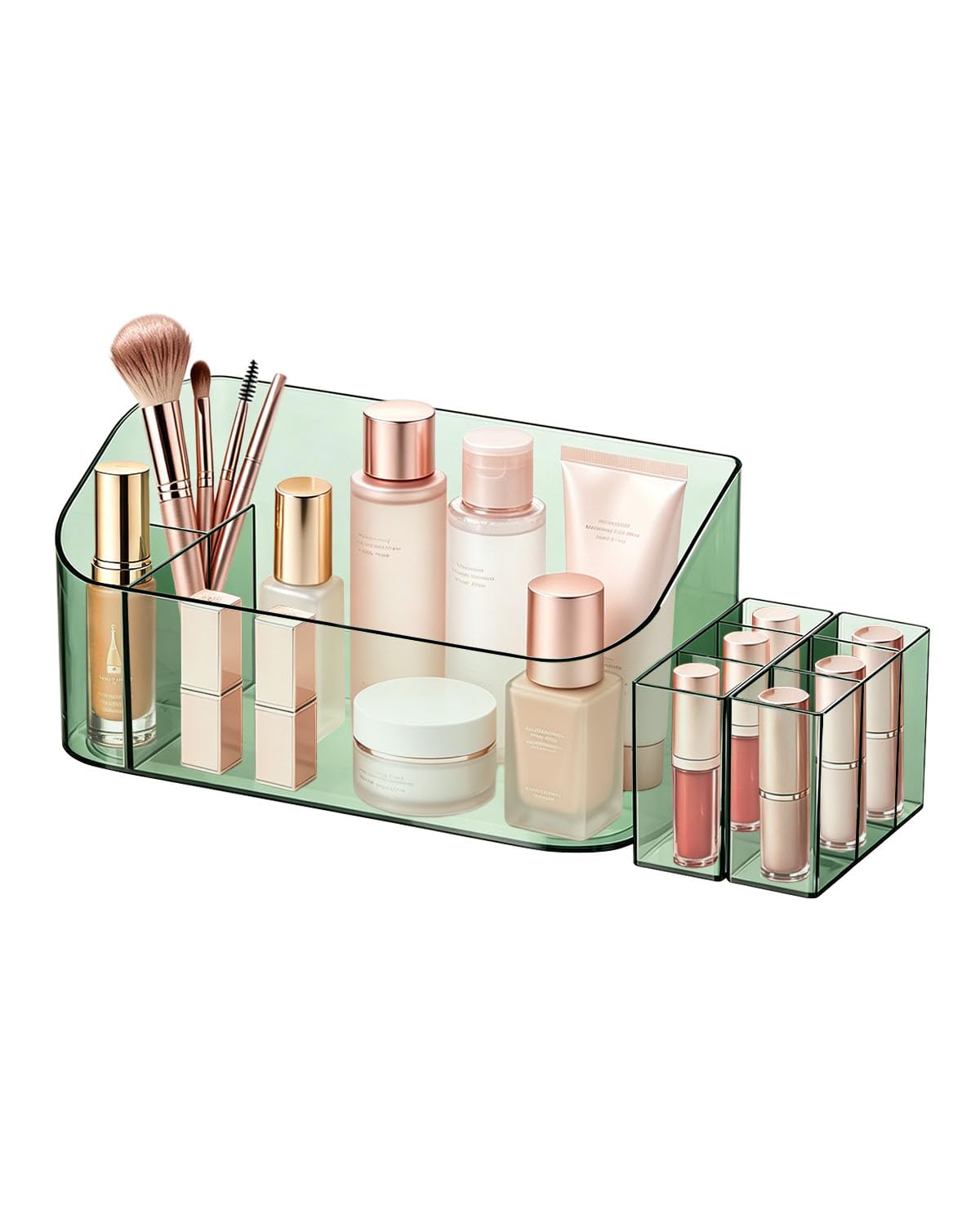 Makeup Tray Holder Organizer Cosmetic Display Case Tabletop Desktop Vanity Countertop Bathroom Wall Cabinet Medicine Storage Box 9 Dividers 2 Removable Women Ladies Girls Gifts Crystal Pink 1 PACK