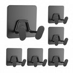 Adhesive Shower Hooks for Inside - Extra Sticky Stainless, Razor Holder Shower Accessories, Wall Mounted Self-Adhesive Double Hooks for Razor, Loofah, Towel, Shaver, Coat, Key, Matt Black, 4-Pack