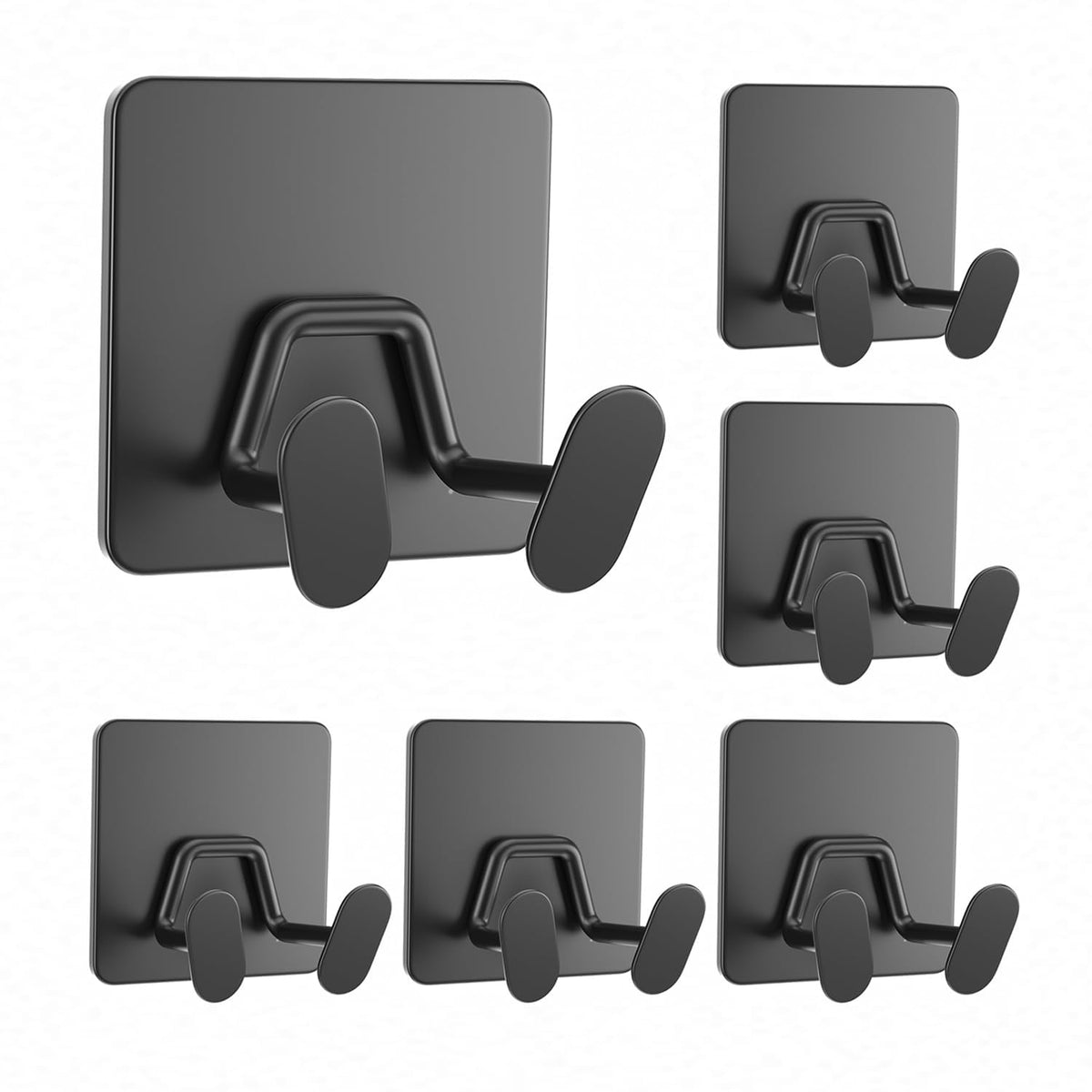 Adhesive Shower Hooks for Inside - Extra Sticky Stainless, Razor Holder Shower Accessories, Wall Mounted Self-Adhesive Double Hooks for Razor, Loofah, Towel, Shaver, Coat, Key, Matt Black, 4-Pack