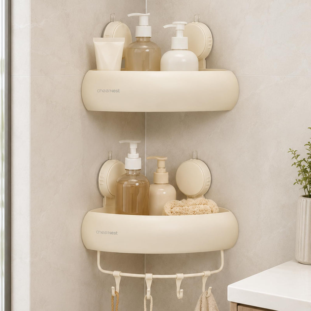 Corner Shower Caddy Suction Cup, Removable Bath Organizer Shelf