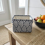 Foldable Linen Storage Basket with Handles, Mini Gift Basket, Cute Rectangular Bin, Canvas Containers for Home Decor, 7.8"×6.3"×5.1", Black