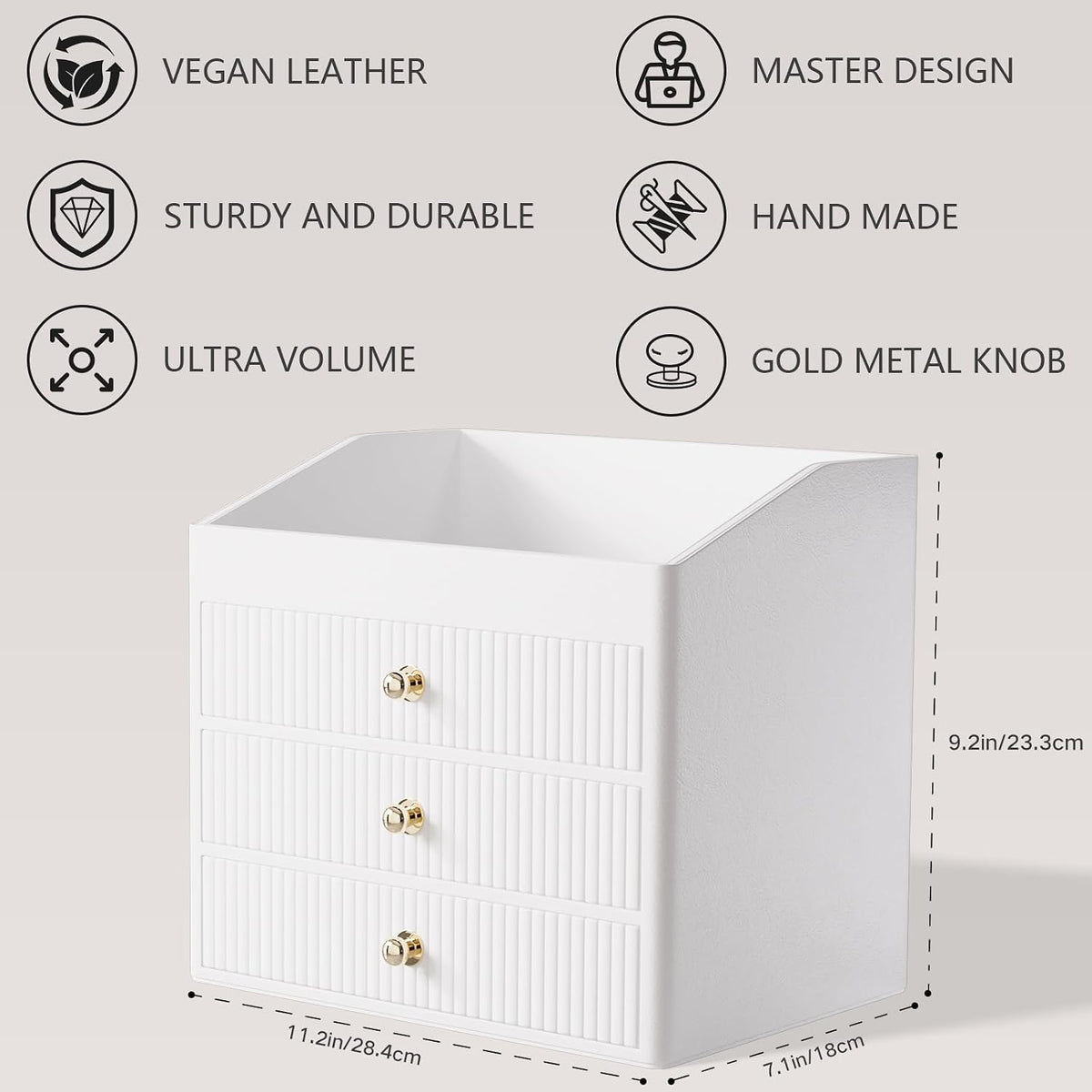 LADSTAG Vanity Organizers,Luxury Skincare Organizer with 3 Tier Drawers,Beige White Large Capacity Cosmetic Organizer Countertop for Makeup Brush,Dresser,Bedroom,Bathroom,Mom Gifts,Mom Birthday Gifts