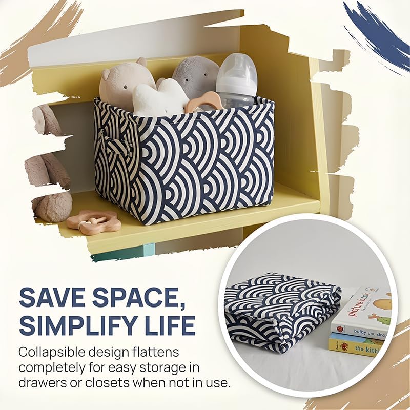 Foldable Linen Storage Basket with Handles, Mini Gift Basket, Cute Rectangular Bin, Canvas Containers for Home Decor, 7.8"×6.3"×5.1", Black