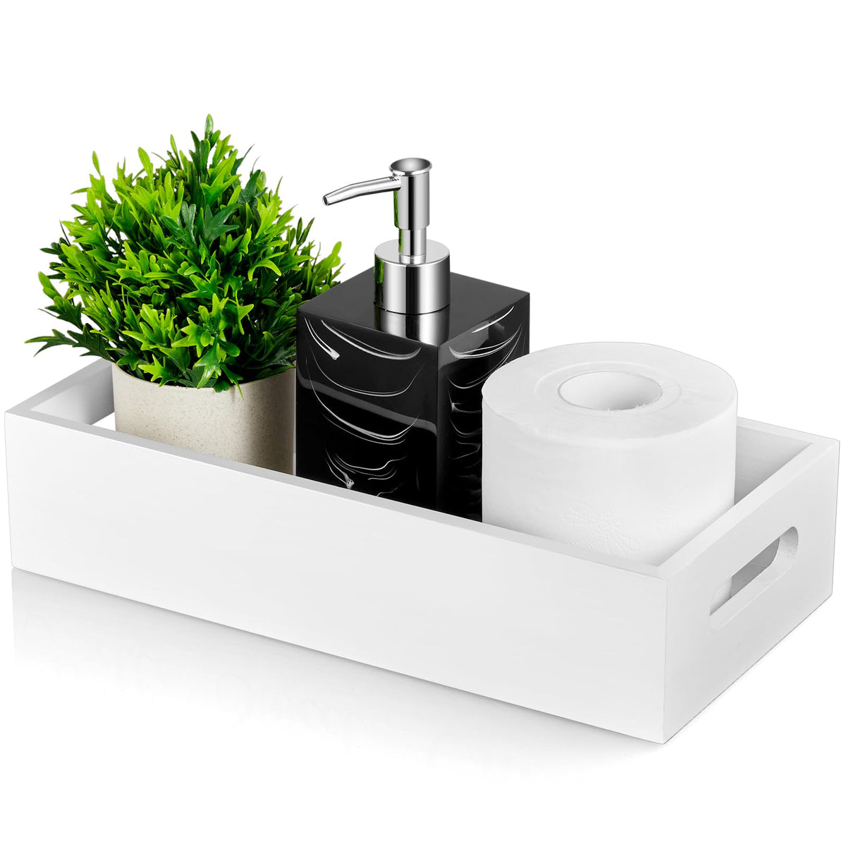 ALELION Black Bathroom Basket - Wooden Toilet Tank Paper Basket with Handle for Organizing - Back of Toilet Storage Organizer for Bathroom Tank Topper Counter - Black Bathroom Decor Box