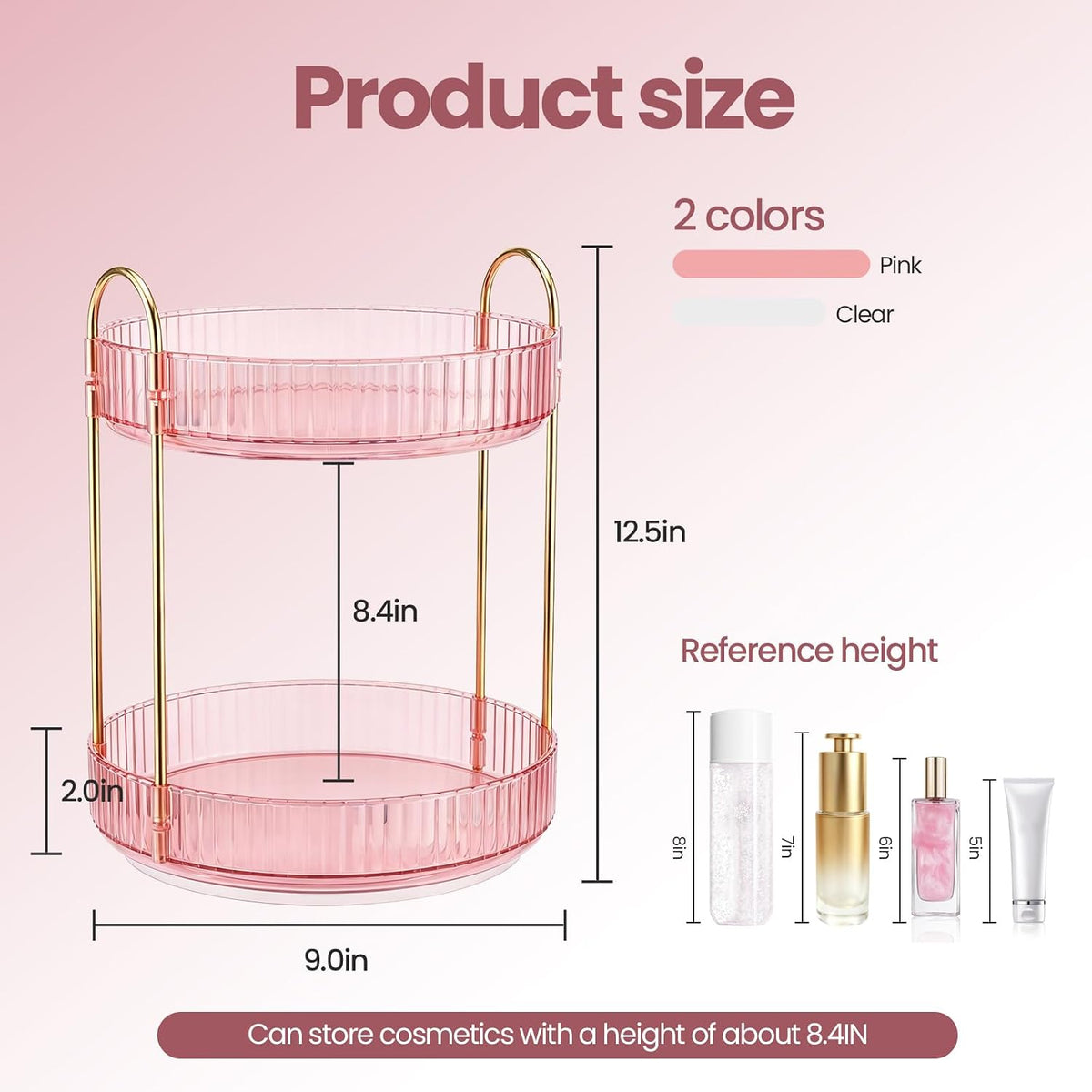 Rotating Makeup Organizer Countertop, Bathroom Lazy Susan Tray Stand