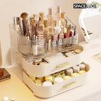 Large Makeup Organizer with Drawers, 360° Rotating Brush Holder
