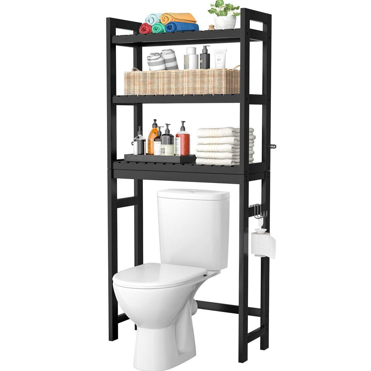 Homykic Over The Toilet Storage, 3-Tier Bamboo Bathroom Shelf, White