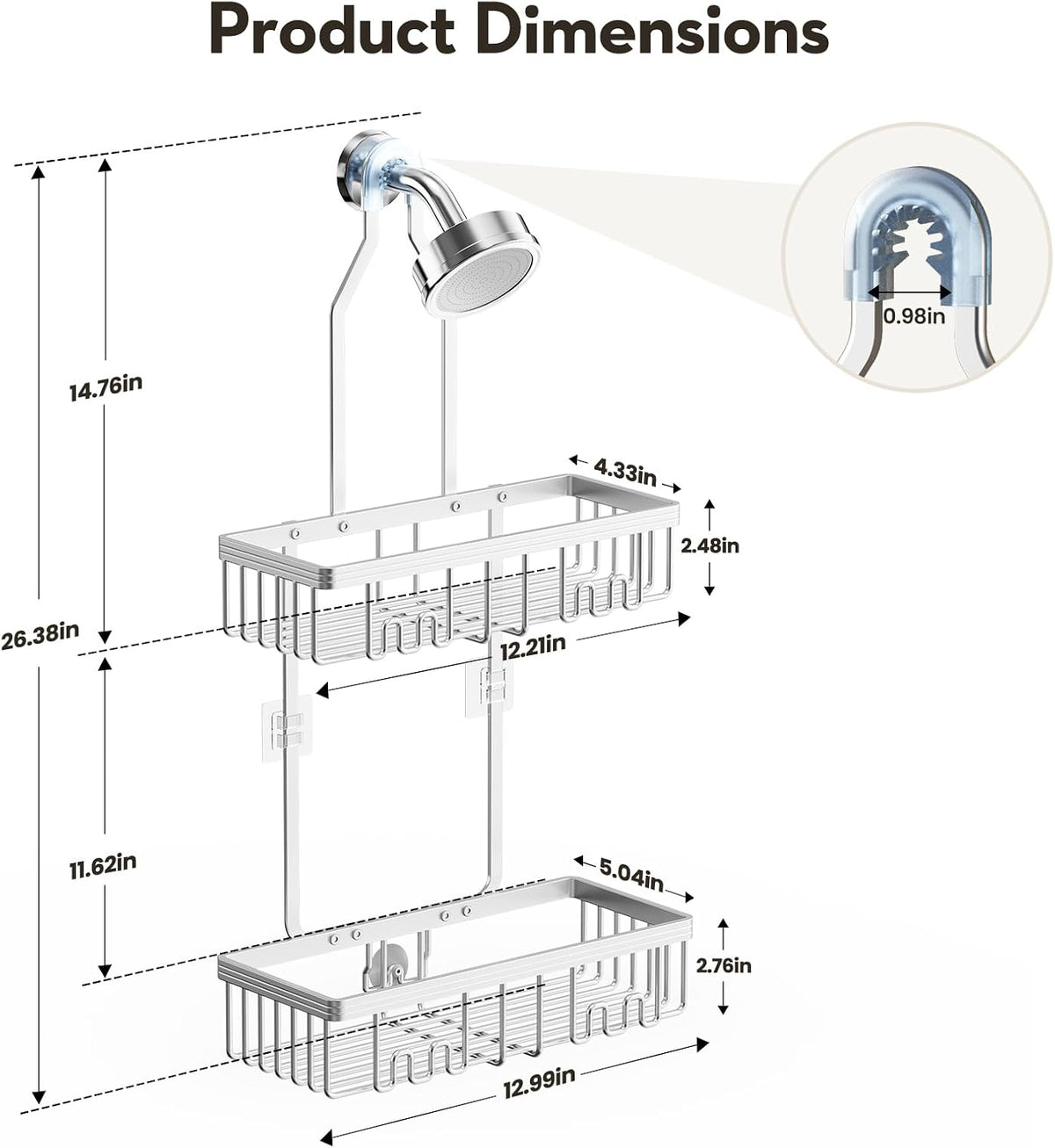 Shower Caddy Hanging, Never Rust Shower Organizer Hanging, Aluminum Shower Racks for Inside Shower with Hooks for Razor, Bathroom Organizers and Storage with Soap Holder, Bright Silver
