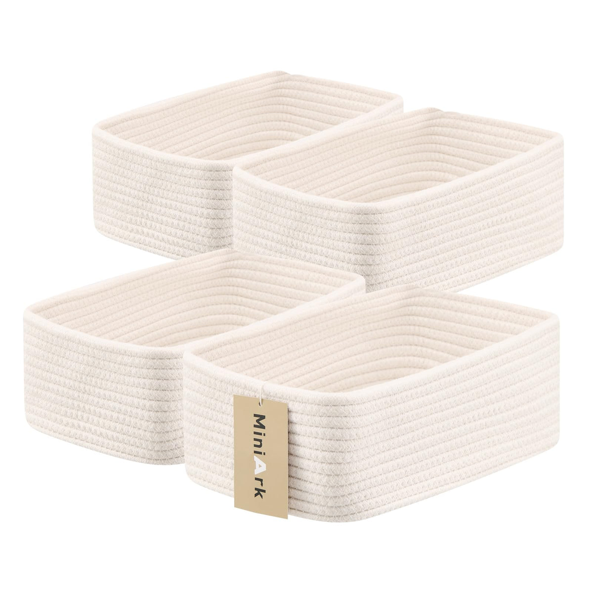 MiniArk Small Storage Baskets for Organizing | Closet Organizer Bins | Shelf Toy Basket | Woven Rope Baskets | Cube Decorative Box | Shallow Basket | L11.5xW7.5xH4.7| Brown