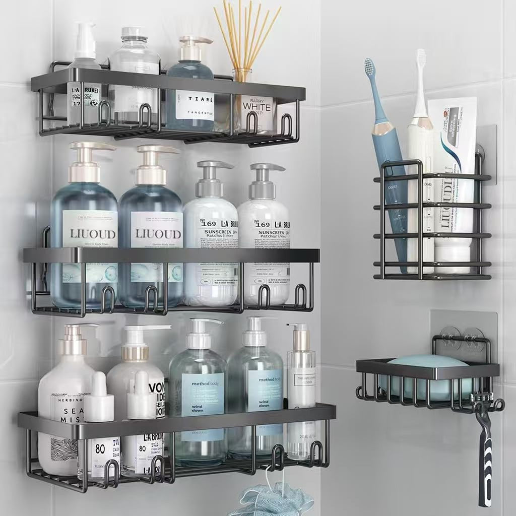 Liuoud 5 Pack Shower Caddy for Inside Shower, Gold Bathroom Storage Decor