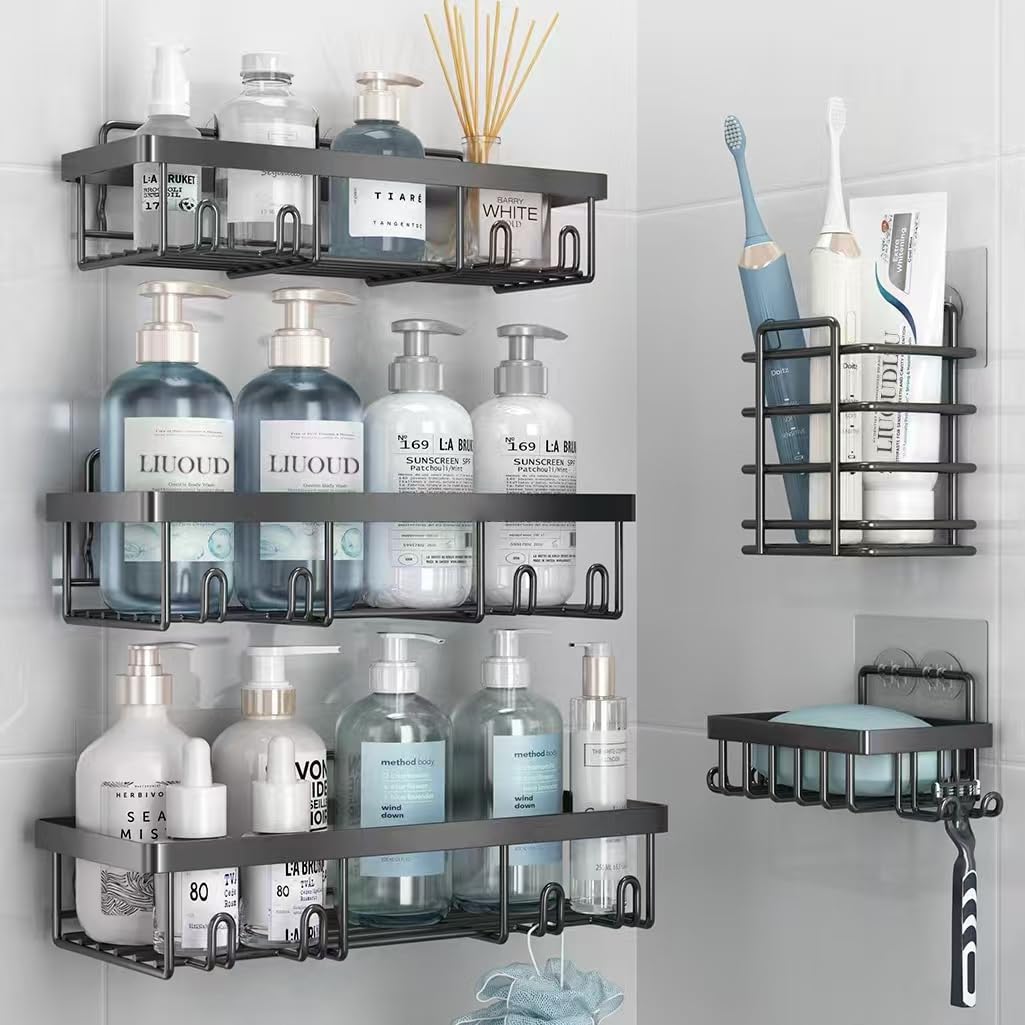 Liuoud 5 Pack Shower Caddy for Inside Shower, Pink Bathroom Decor Set