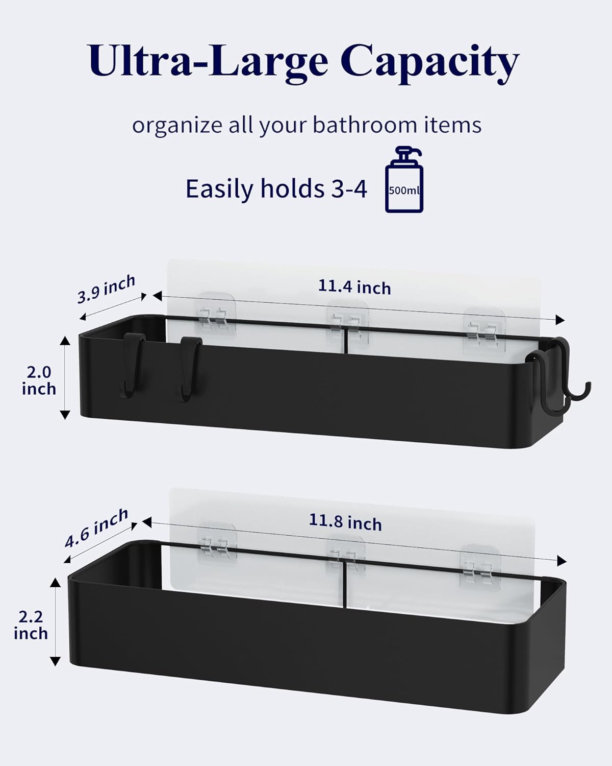 Kitsure Shower Caddy Adhesive, Stylish Shower Organizer, Large, Black