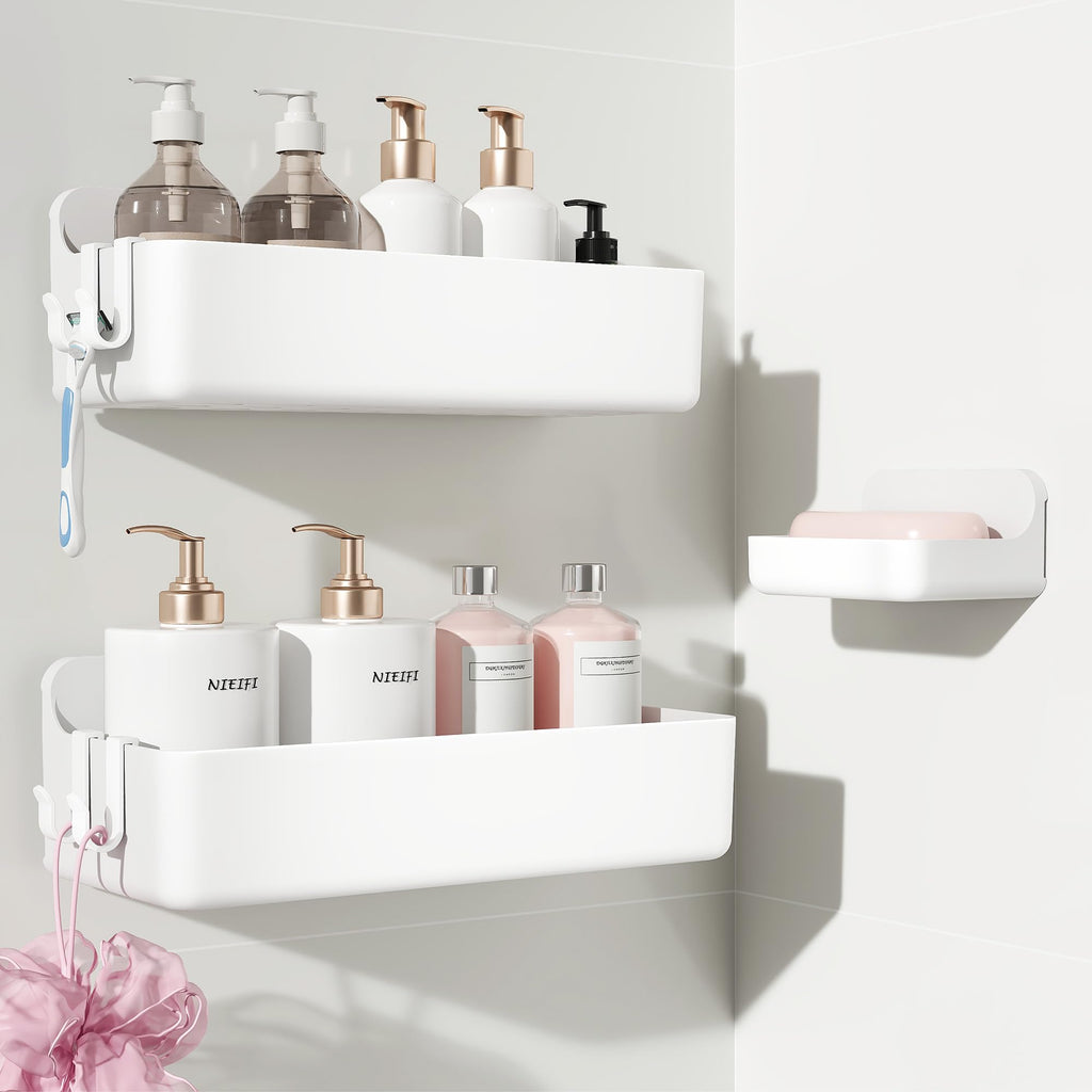 Nieifi Adhesive Shower Shelves, Clear, 5 Pieces