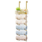 HapiRm Towel Racks for Bathroom Storage - 6 Tier Over The Door & Wall Mount Rolled Towel Storage Organizer Holder with Metal Shelf Basket for Small Bathroom, Camper, Rv - Black, Patented