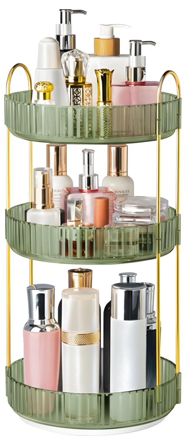 360° Rotating Makeup Organizer for Vanity, 3 Tier Perfume Organizers, Clear