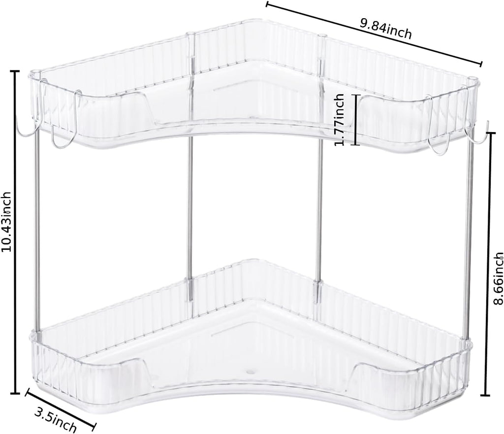 2-Tier Corner Bathroom Organizer Countertop with Hooks, for Makeup/Skincare