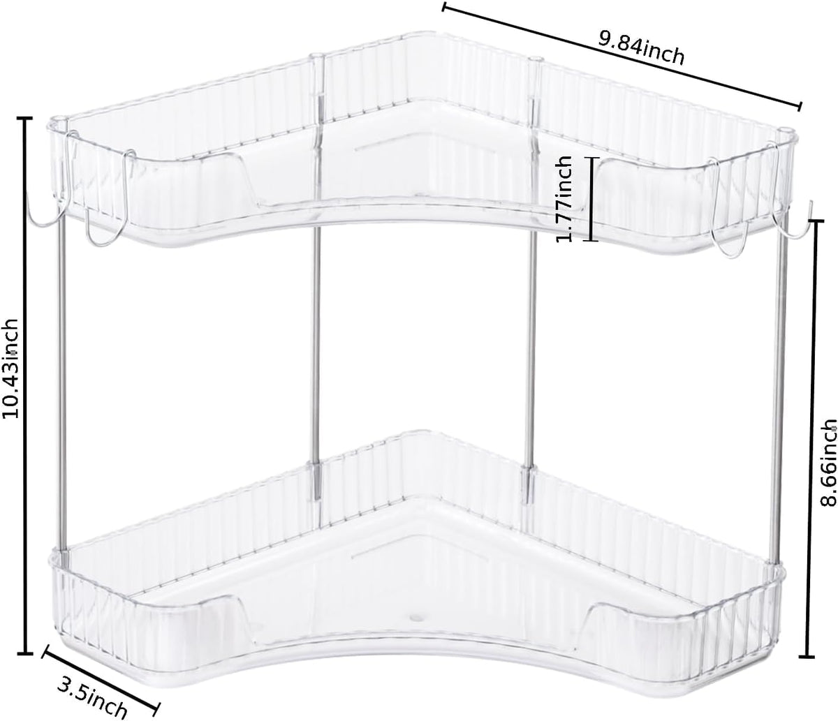 2-Tier Corner Bathroom Organizer Countertop with Hooks, for Makeup/Skincare