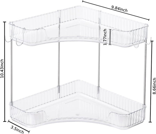 2-Tier Corner Bathroom Organizer Countertop with Hooks, for Makeup/Skincare