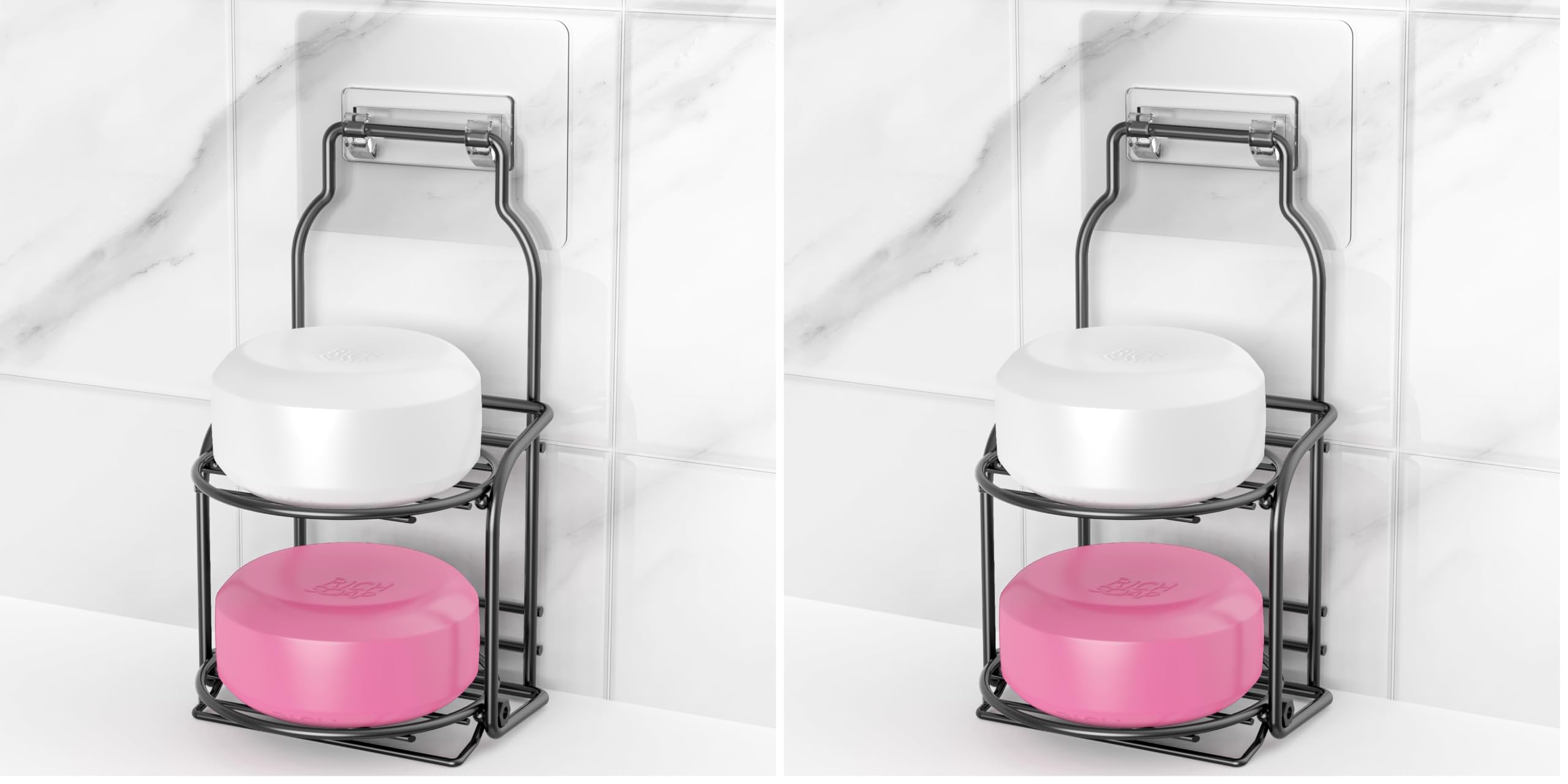 2-Tier Shower Soap Shampoo Bar Holder, Self Adhesive & Freestanding Draining Soap Dish Caddy for Bathroom Kitchen Wall Accesories, Apartment Essentials Decor