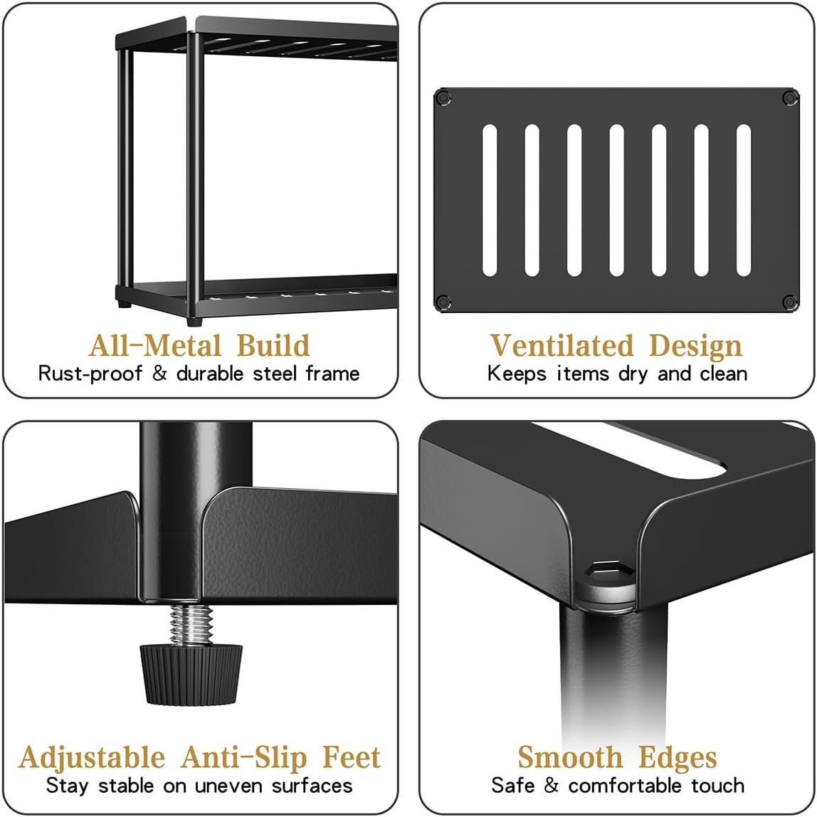 2 Tier Bathroom Counter Organizer, Rectangular Vanity Organizer Shelf, Skincare and Makeup Countertop Storage Rack for Kitchen, Bathroom, Bedroom, Black