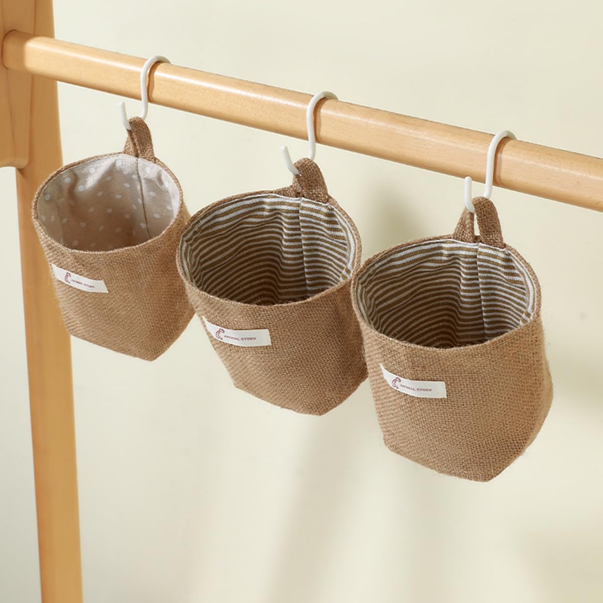 Washable Cotton Linen Hanging Organizer Bag for Door Wall Bedside | Washable Storage Pockets | Space Saving Reusable Closet Organizer (Yellow Dot)