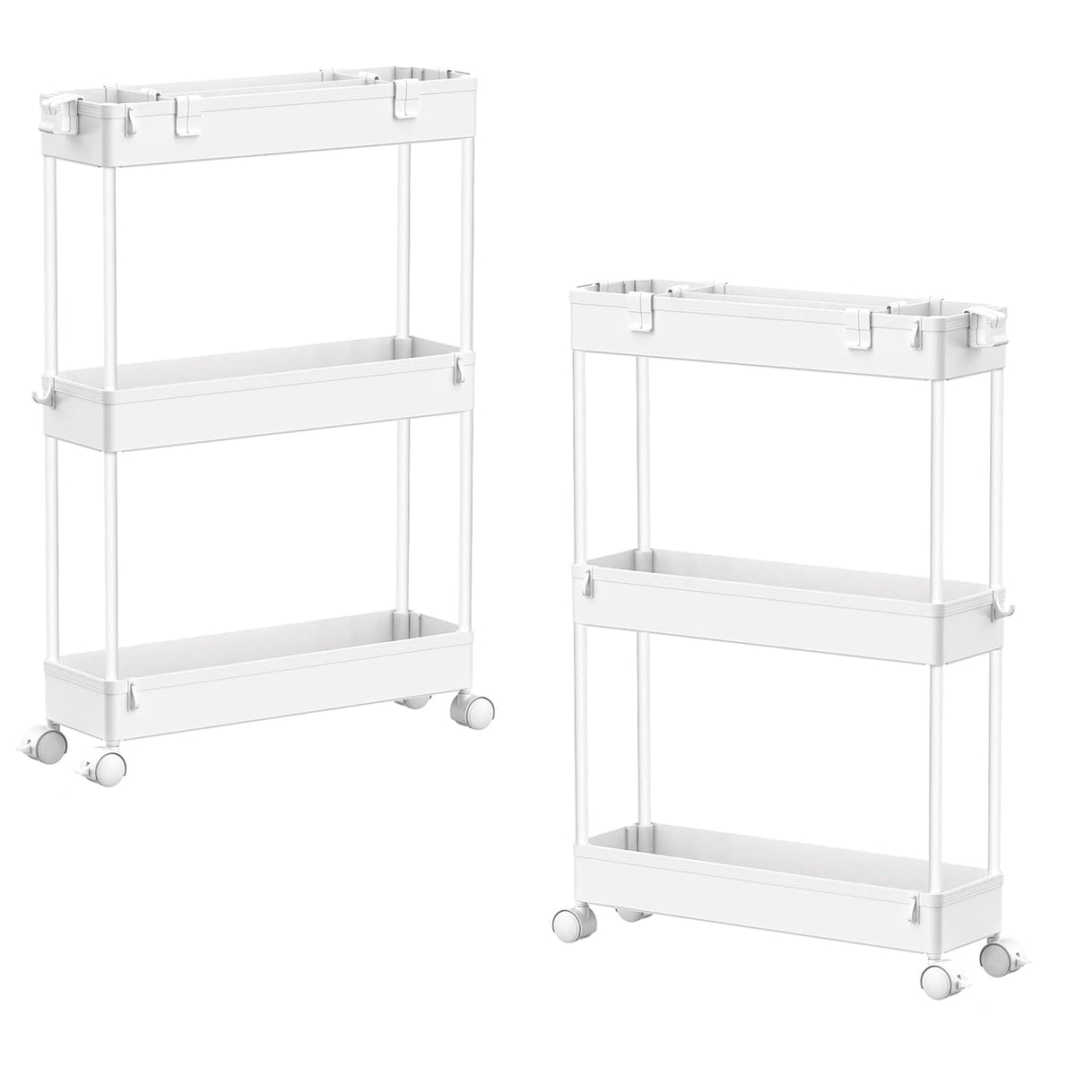 SPACELEAD Slim Storage Cart 3 Tier,Bathroom Organizer Rolling Utility, Mobile Shelving Unit Slide Out for Office, Kitchen, Laundry Room & Narrow Places,White