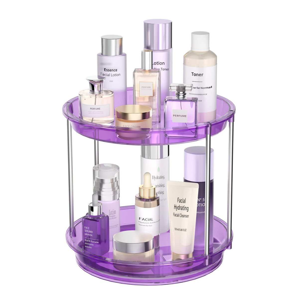 360 Rotating Makeup Organizer, 2 Tier Skincare & Perfume Holder for Bathroom Counter, Clear Spinning Vanity Tray, Lazy Susan Turntable Organizer for Dresser, Kitchen Cabinet