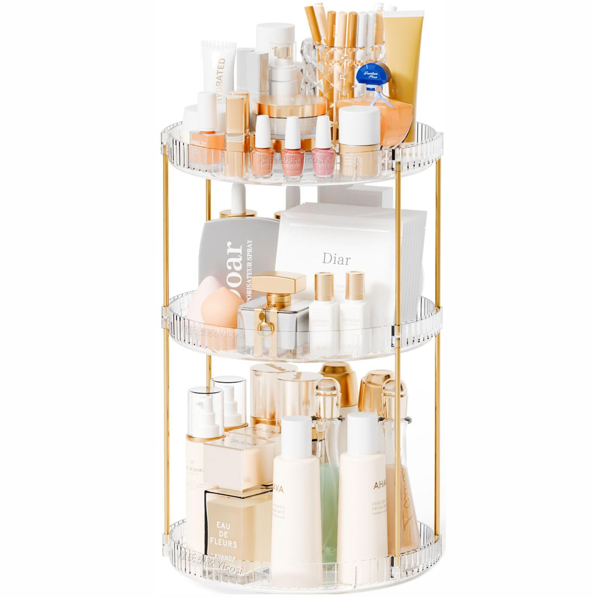 Yieach Acrylic 360 Rotating Makeup Organizer and Perfume Organizer,2 Tier Make Up Holder and Acrylic Skincare Organizers for Countertop,Vanity,Bathroom,Clear Spinning Beauty Organizer for Face Product