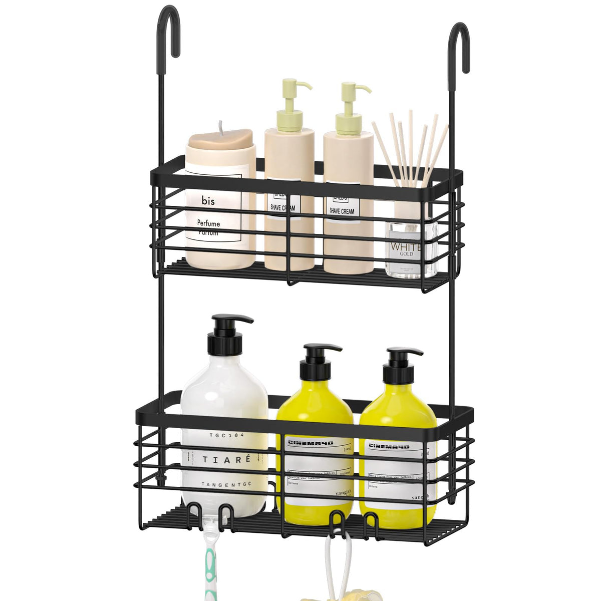 DELLAN Hanging Shower Organizer, Shower Rack with Hooks Over the Door