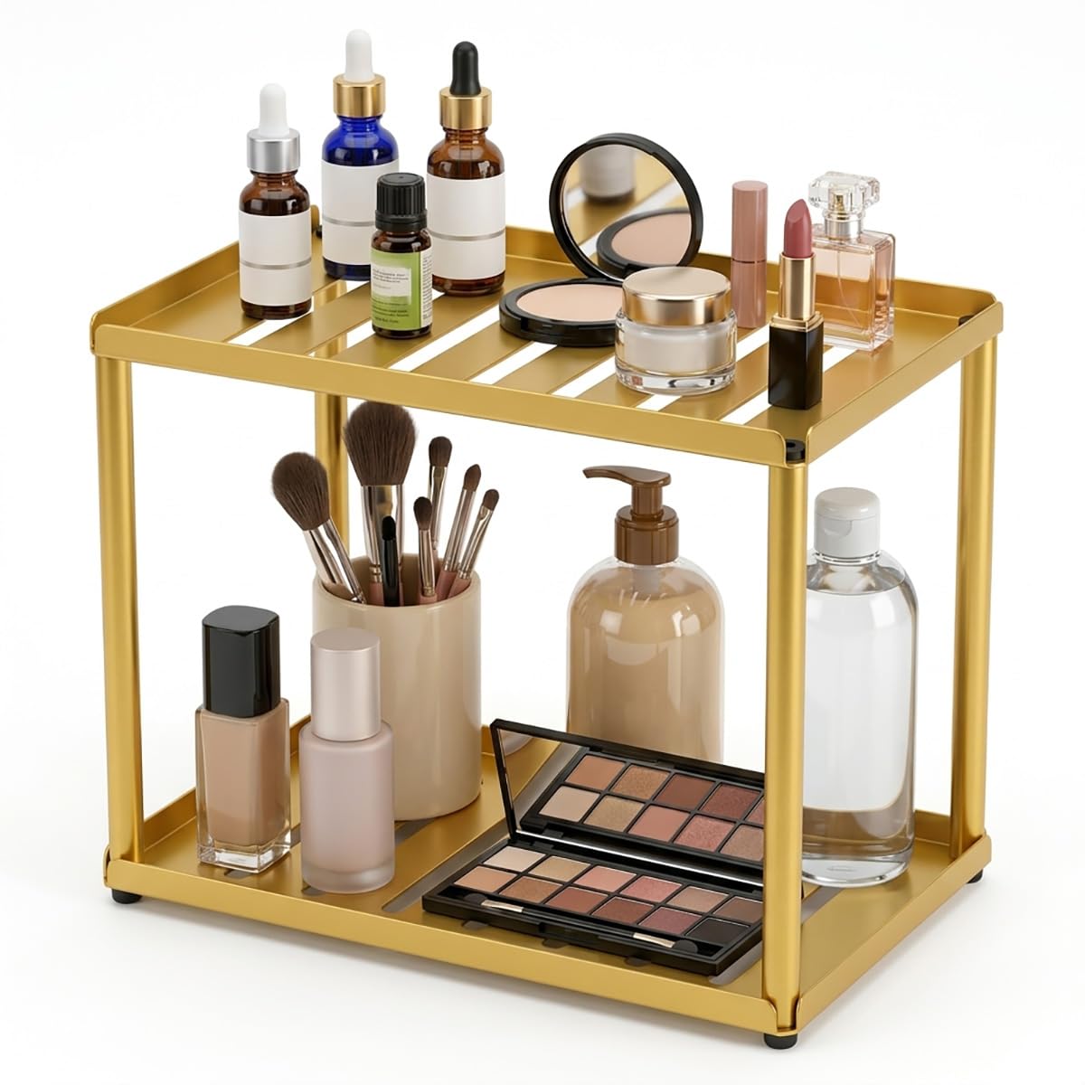 2 Tier Bathroom Counter Organizer, Rectangular Vanity Organizer Shelf, Skincare and Makeup Countertop Storage Rack for Kitchen, Bathroom, Bedroom, Black