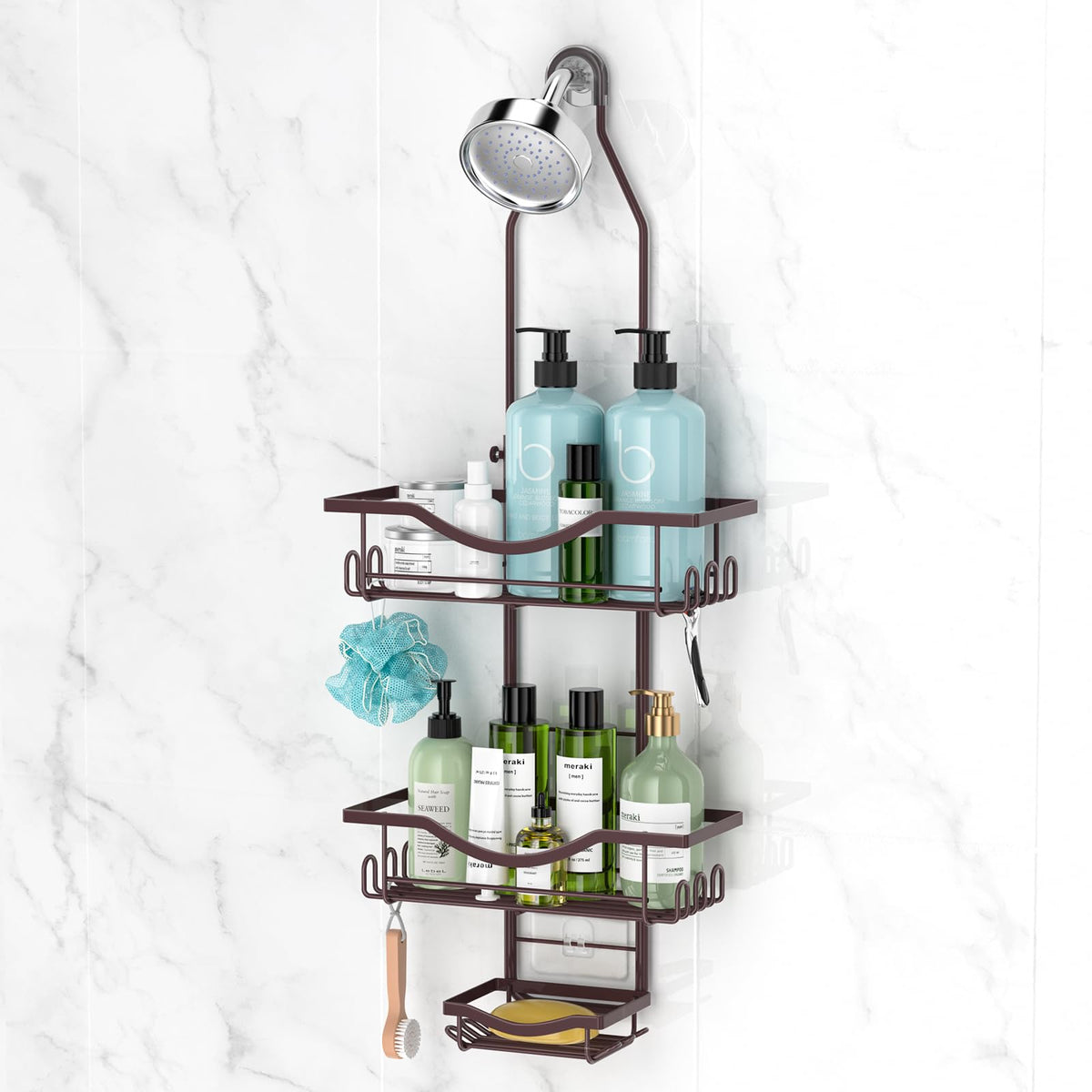 REINHARDT Adjustable Shower Caddy Hanging Rustproof Shower Organizer, Black