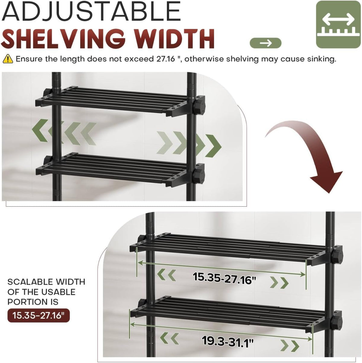 Goovilla Over The Toilet Storage Shelf, 64-124inch(H) 15-27inch(W), Black